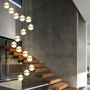 Luxe Gouden Bal Armatuur Voor Villa Trap Indoor Decoratie Hotel Villa Home Acryl Ball Lange Led Kroonluchter Hanglampen