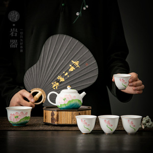 Dehua White Porcelain Hand Painted Kung Fu <b>Tea</b> Set With Lid 1 Pot 5 Cups Gift <b>Box</b> Home Use - Product Image 4
