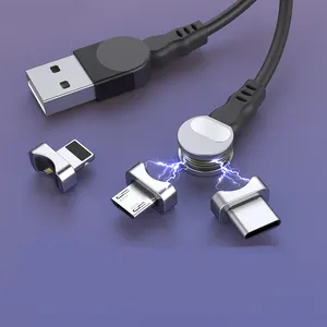 magnético giratorio para iPhone XS Max XR X 8 cargador de carga rápida Cable Micro USB 2 en 1 teléfono USB tipo c