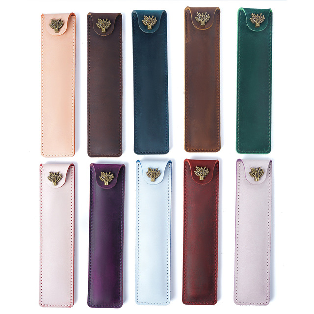 Handmade Luxury Single Pencil Case Vintage Cow Leather Pen Sleeve for Gift Pen Packaging