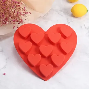 Molde de silicona con forma de corazón 3d para pastel, 10 cavidades, para pudín de Chocolate