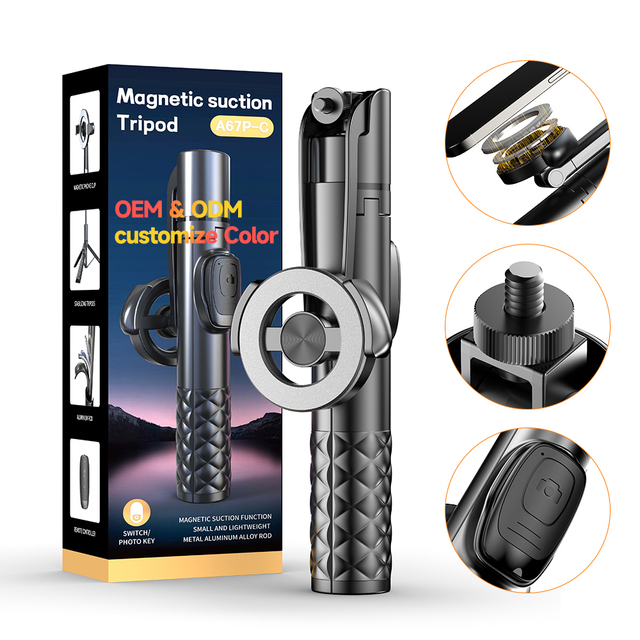 Magnetic Phone Tripod Mount Bracket Mobile Photography Stand Holder with Fold Feature and Remote Control Function
