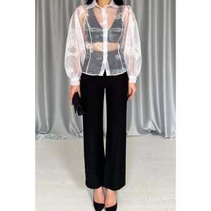 Camisas de Organza Blanca al por Mayor, Camisas de Seda con Bordado Floral, Satén, Lino, Viscosa, Talla XL, Corte Holgado para la Temporada de Otoño - Product Image 1