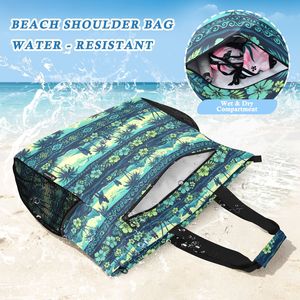 Bolsa de Playa 2 en 1 con Múltiples Bolsillos, Estampado Personalizado de Palmera Verde, Gran Capacidad, Impermeable, para Verano, con Bolsa Adicional - Product Image 4