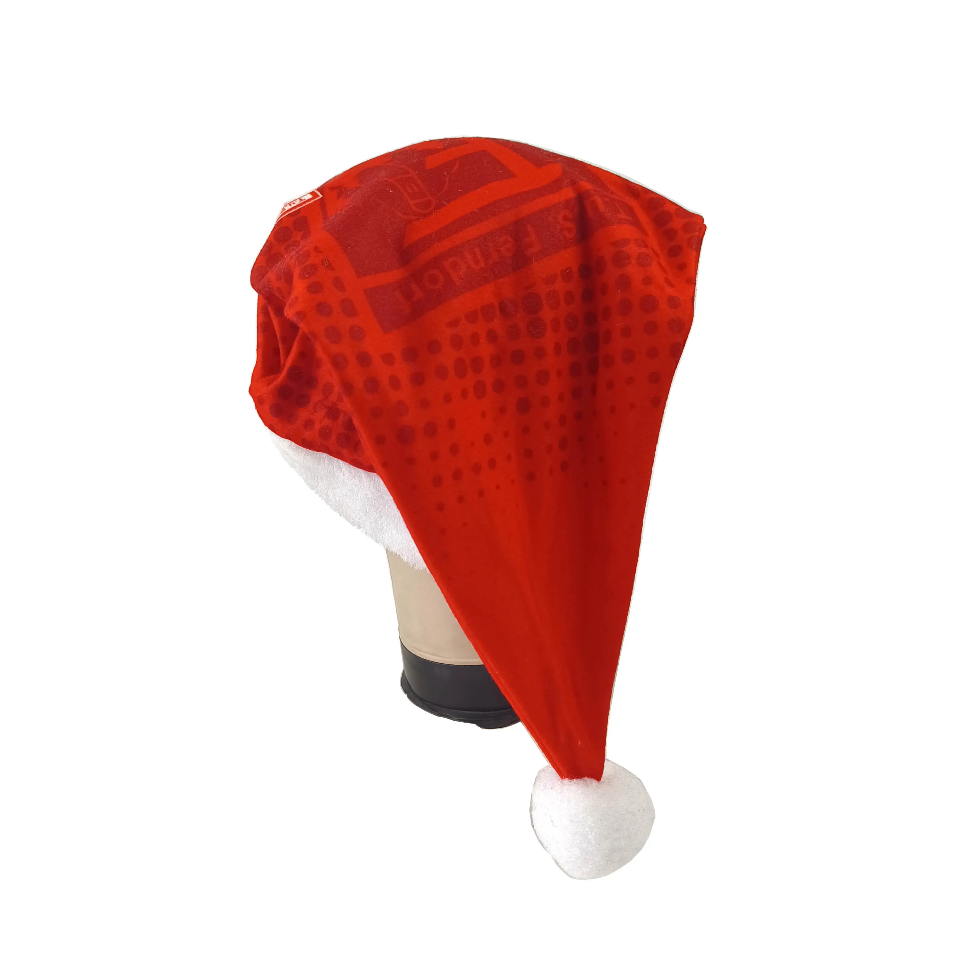 Vente en gros chapeau de père noël en polaire de polyester à motif imprimé par sublimation personnalisé chapeau de Noël
