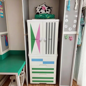 <span class=keywords><strong>Armoire</strong></span> moderne en plastique avec 2 tiroirs et 3 étagères pour le rangement des vêtements dans la chambre et le salon conçue pour les adolescentes - Product Image 3