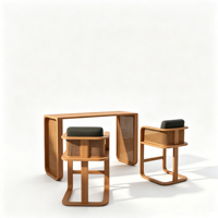 Ensemble de table et chaises de bar de luxe pour l'extérieur, structure en teck, rotin tressé, hauteur de comptoir, mobilier de salle à manger pour patio, jardin, hôtel, complexe hôtelier