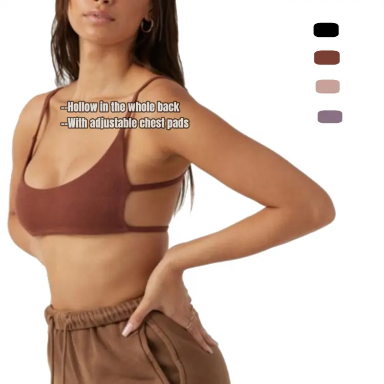 Blouse baru Atasan Crop Yoga bantalan dada tanpa lengan 2 garis punggung terbuka besar berongga wanita seksi blus atasan wanita