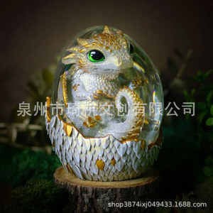 Statue de dragon bébé dans une coquille d'œuf, en résine bleu-vert, décoration pour salon, ornement - Product Image 5