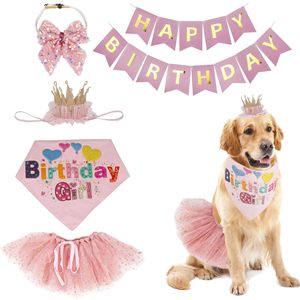 Conjunto <span class=keywords><strong>de</strong></span> Ropa para Fiesta <span class=keywords><strong>de</strong></span> Cumpleaños <span class=keywords><strong>de</strong></span> Perro, Falda Tutú Rosa, Corona, Lazo, Pañuelo, Pancarta, <span class=keywords><strong>Disfraz</strong></span> <span class=keywords><strong>de</strong></span> Cumpleaños para Cachorros - Product Image 1