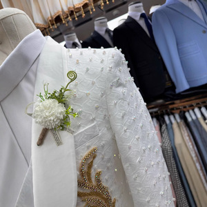 Ensemble de <span class=keywords><strong>costume</strong></span> sur mesure exquis orné de perles et de cristaux, 3 pièces, pour <span class=keywords><strong>homme</strong></span>, <span class=keywords><strong>mariage</strong></span>, bal de promo, <span class=keywords><strong>costume</strong></span> élégant à simple boutonnage - Product Image 5