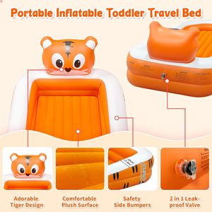 Cama Inflable de Viaje con Forma de Tigre para Niños, con Barandas de Seguridad para Niños Pequeños, para Acampar en Casa - Product Image 5