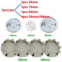 Ensemble de 7 pièces 45mm 56 68mm 74 82mm pour BMW : Logo de capot avant, Emblème de coffre arrière, Enjoliveurs de roue, Autocollant de couvre-volant