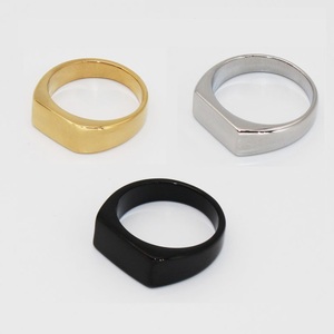 Anillo de Sello Rectangular Minimalista y Sencillo, Chapado en Oro de 18K, de Acero Inoxidable Antideslustre, Pulido, para Mujeres y Hombres - Product Image 1