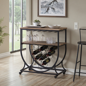 Nâu Gỗ <span class=keywords><strong>Bakers</strong></span> Giá Đứng Giỏ Hàng Với Rượu Vang Thủy Tinh Chủ Nhà Rượu Vang Thanh Bảng Trên Bánh Xe Cho Nhà Rượu Vang Giá Thẻ - Product Image 1