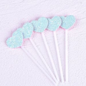 ท็อปเปอร์เค้ก 5 ชิ้น สีชมพู สีฟ้า รูปหัวใจ ดาว ประดับกลิตเตอร์วิบวับ สำหรับตกแต่งคัพเค้กในงานแต่งงาน งานรับปริญญา และงานวันเกิด - Product Image 4