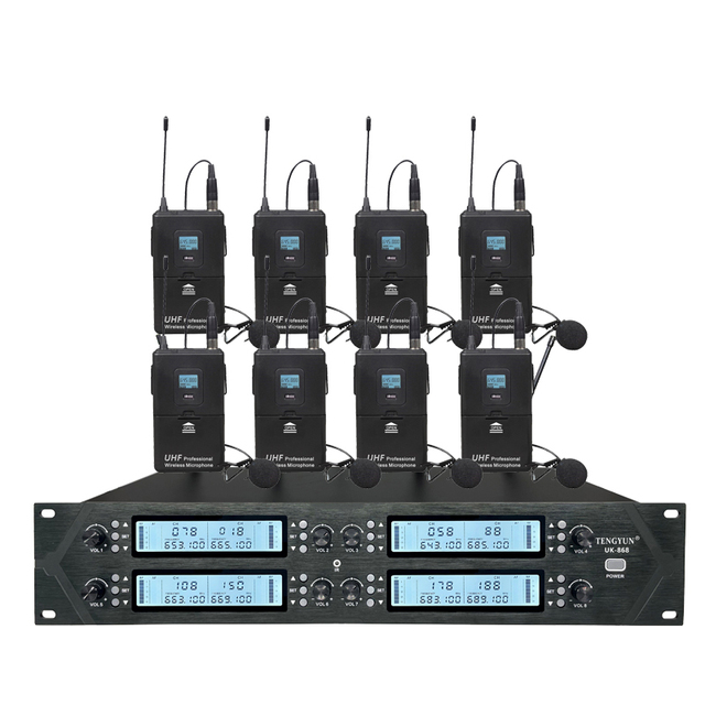 8 Channel UHF Wireless Microphone System 200m Long Range Anti-Interference Lapel Mic for Church & Stage Conference Audio System