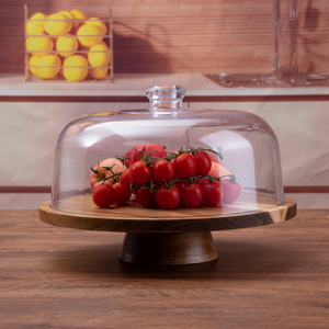 حامل كيك خشبي دائري من خشب الأكاسيا مقاس 12 بوصة مع غطاء أكريليك قبة، طبق تقديم وعرض للحلويات والفواكه، 2 في 1 - Product Image 2