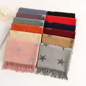 Factory Manufacturer Thick Women Winter Pashmina Shawl With Tassel Double Sided Star Jacquard Cashmere Scarf