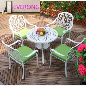 Conjunto de Mesa y Sillas de Jardín Modernas de Aluminio Fundido, Muebles de Exterior de Hierro, Asientos de Terraza, Resistentes al Agua y a los Rayos UV para Patio - Product Image 1