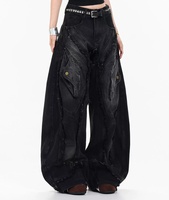 Jeans gothiques personnalisés à jambe large pour hommes et femmes, en denim épais avec patchwork, style Y2K, effet usé, coupe ample