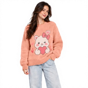 Pull en mohair personnalisé pour homme, col rond surdimensionné, rayé, duveteux, tricoté à la main, jacquard, tricot d'hiver, fabricant OEM ODM - Product Image 1