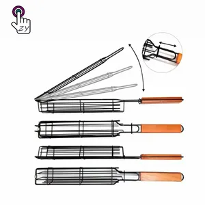 New Metal Stainless Steel Outdoor Barbecue Grill Utensil Kitchen Tools Wooden Handle Barbecue Gadget Cage bbq Tool Corn Holder