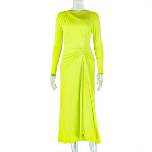 Abito midi da donna con scollo asimmetrico e arricciature - <span class=keywords><strong>Vestito</strong></span> aderente a <span class=keywords><strong>maniche</strong></span> <span class=keywords><strong>lunghe</strong></span> con cut-out Sehe Fashion - Product Image 4