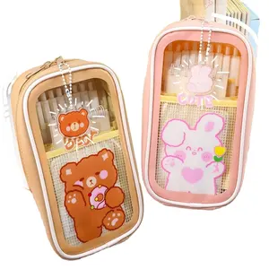 Transparent large-capacity student pencil case cute ins Japanese high-value girl creative simple pencil case stationery bag