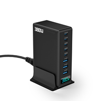 Station de charge rapide USB Type C GaN 380W 8 ports 100W PD Chargeur de bureau avec PD 100W pour téléphone tablette ordinateur portable