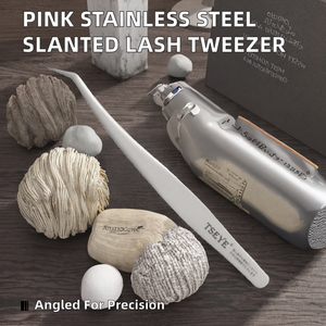 Pinzas para Pestañas Inclinadas Rosadas de Acero Inoxidable al por Mayor, Marca Privada Vetus - Product Image 2