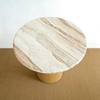 Table à manger ronde en marbre naturel Wabi-Sabi, 8-10 places, avec base en bois massif, mobilier de salle à manger haut de gamme