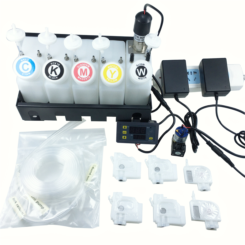 DTF L1800 печатающая головка принтер L805 R1390 емкость CMYK цветной резервуар и белые чернила с системой циркуляции резервуар СНПЧ Контроллер таймера