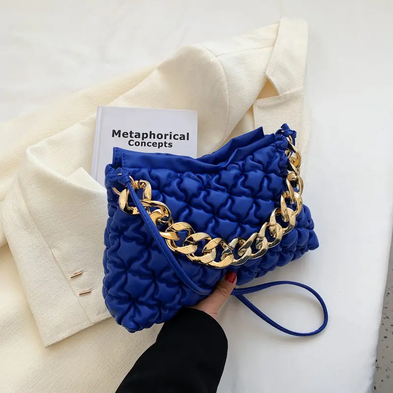 Factory Wholesale Leather Chain Hand Bags Ladies Blue Handbag Fashion Shoulder Purses for Young Woman