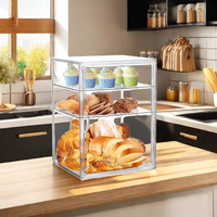 Vitrine de boulangerie empilable à 4 niveaux en PET transparent moulé par injection, avec porte coulissante, pour pain, pâtisseries, cupcakes et desserts