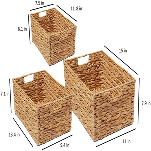 Best Choice for You Set of 03 Multifunctional <b>Water</b> <b>Hyacinth</b> <b>Storage</b> <b>Baskets</b> Sustainable Rectangle Tray with Colorful Style - Product Image 4