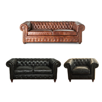 Juego de Sofás Chesterfield de Piel Genuina Italiana para Sala de Estar Muebles de Salón Sofá Chester Marrón