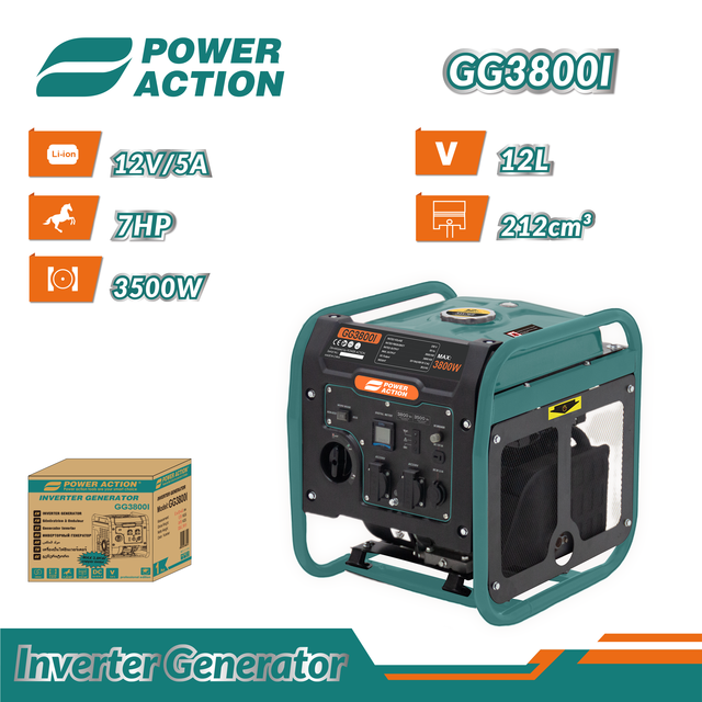 Open Frame Inverter Generator 3800W Max 3500W Rated 7HP 212cc Pure Copper Portable Gasoline Generator for Camping Home Emergency