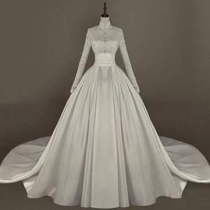 Robe de mariée musulmane NDB10893, robe de mariée en satin à manches longues, col haut, coupe ajustée, <span class=keywords><strong>grande</strong></span> <span class=keywords><strong>taille</strong></span> - Product Image 5