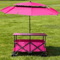 Chariot de camping pliable robuste avec auvent amovible, hauteur réglable, roues larges, chariot utilitaire d'extérieur