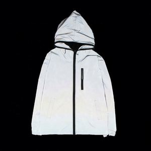 100% Polyester Coated Stand Collar <b>Reflective</b> Hood Zip OEM Custom Logo Wholesale 3M Windbreaker Mens Bomber <b>Jacket</b> - Product Image 4