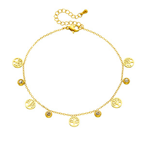 Cross Fashion Diamond Encrusted Hollow Tree Of Life Cross Pendant Stainless Steel Anklet Yiwu Origin Geometric Design - Product Image 5