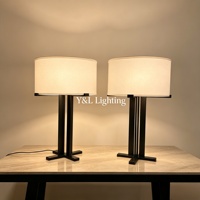 Lampe de table double en laiton de style Mid-Century Premium, simple, écologique, avec abat-jour en lin neutre surdimensionné E26, moderne, flexible pour la lecture