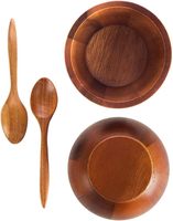 Bols ronds en bois d'acacia Cuillères de 4 pouces de diamètre pour salade Soupe Snack Salsa Dip Sauce Ensembles de vaisselle en bois pour décor de service