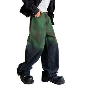 <span class=keywords><strong>Jeans</strong></span> larghi larghi stile <span class=keywords><strong>uomo</strong></span> moda stile Denim Color verde Aurora e nero - Product Image 1