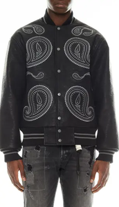 低起订量 免费设计 男士校队皮革夹克制造商 定制水钻铆钉刺绣 PU 皮革字母夹克 - Product Image 4