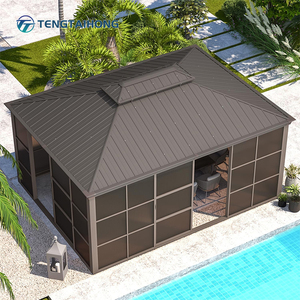 Pavillon sur mesure avec toit rigide, espace de vie extérieur 12*12, portes coulissantes, structure résistante au vent, structure en aluminium, salle de <span class=keywords><strong>jardin</strong></span> - Product Image 2
