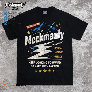 T-shirt à manches courtes noir pour homme Meckmanly avec imprimé tribal, style streetwear, coupe classique, 100% coton, col rond - Product Image 4