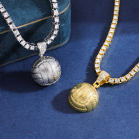 Chaîne Tennis Plaqué Or 5mm pour Homme Style Hip Hop Tendance avec Pendentif Volleyball en Strass Cristal – Collier de Fête