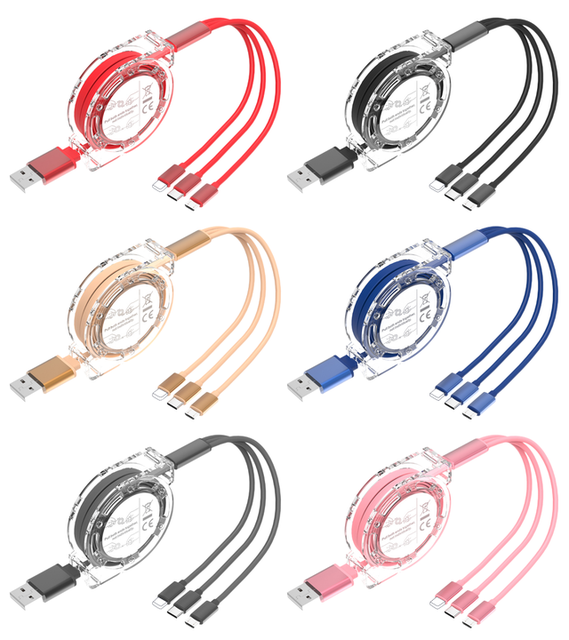 FOCUSES Multi 3 in 1 Retractable Charging Cable for xiaomi Samsung huawei